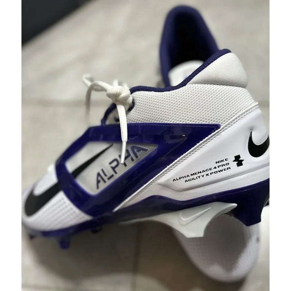 NWOB Nike Alpha Menace Pro 4 Football Cleats White Blue IB2507-102 Men SZ 14.5